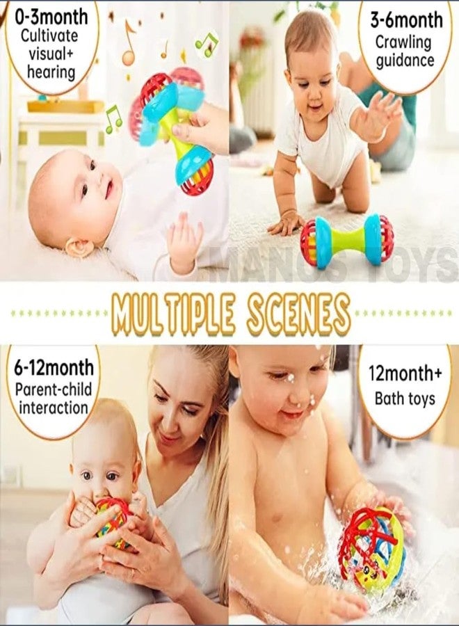 Manos Rattle Soft 2 in 1 Plastic Rubber Body Rolling Hand Bell Ball Baby Rattle Toy Rattle Bell Toy for Babies - Image 4